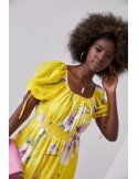 Airy dress with gathered waist, yellow 030800 - Online store - Boutique